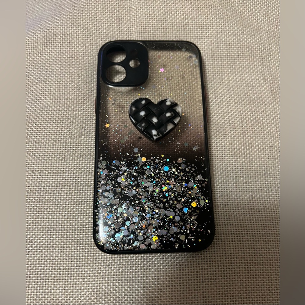 Glitter Heart iPhone 12 Mini Case - Black